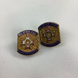 Vintage Gold Filled Enamel Genuine Ruby Veterans of Foreign Wars Pins (2)